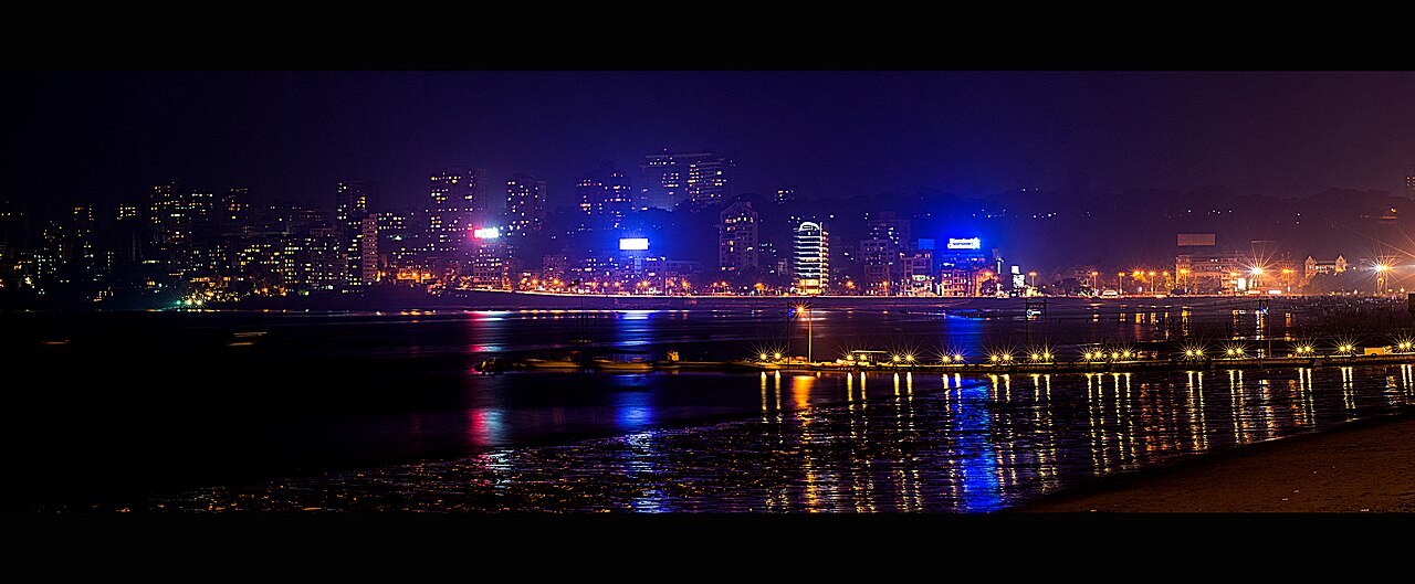 Mumbai’s illuminated waterfront at night